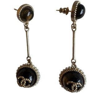 Vintage CHANEL Black and Gold Drop Earrings